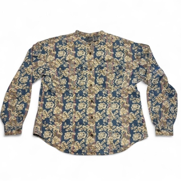 Liz Claiborne Tops - VTG 90s Liz Wear Western Paisley Printed Denim Button Shirt Sz Petite Medium
